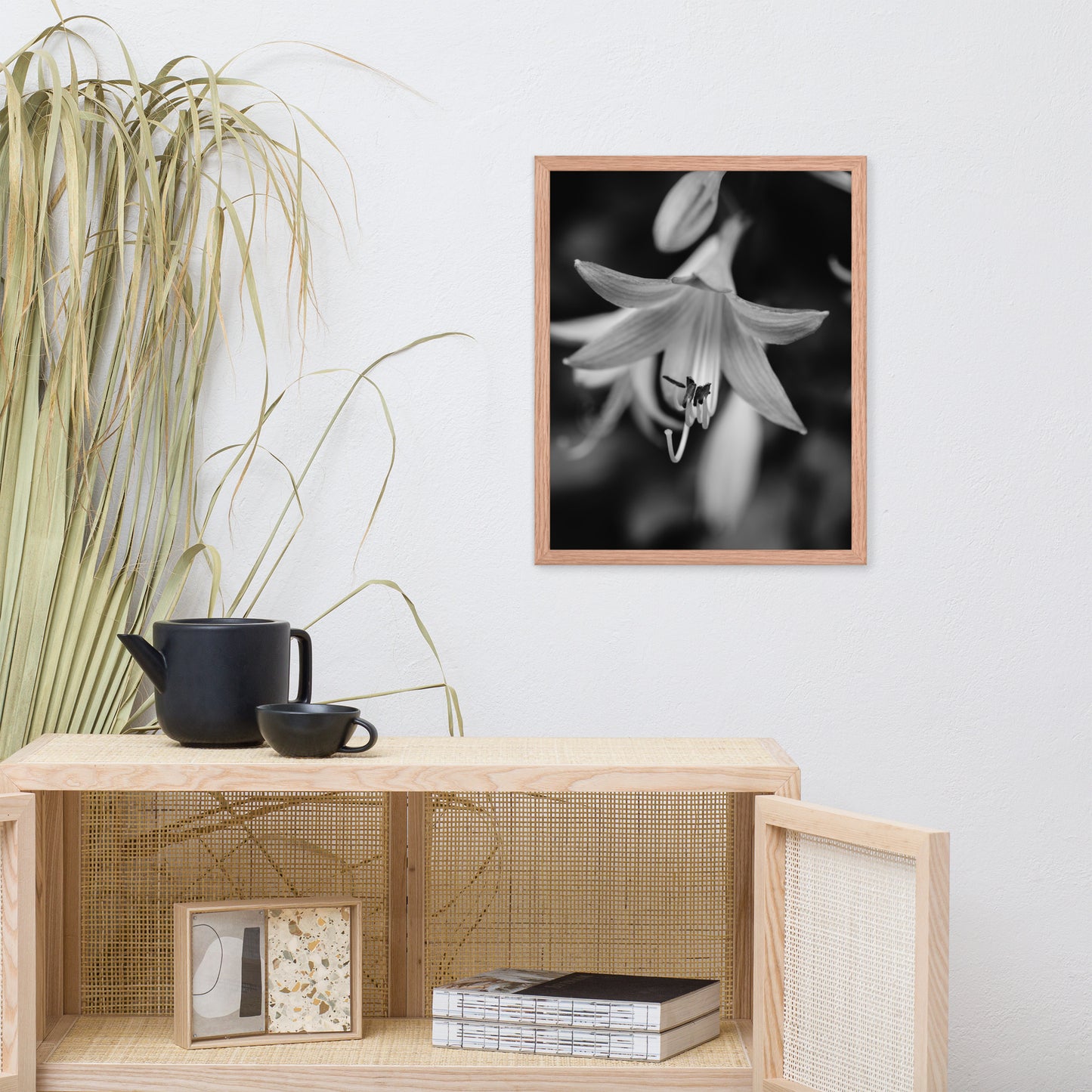 Hosta Bloom Black and White Floral Nature Photo Framed Wall Art Print
