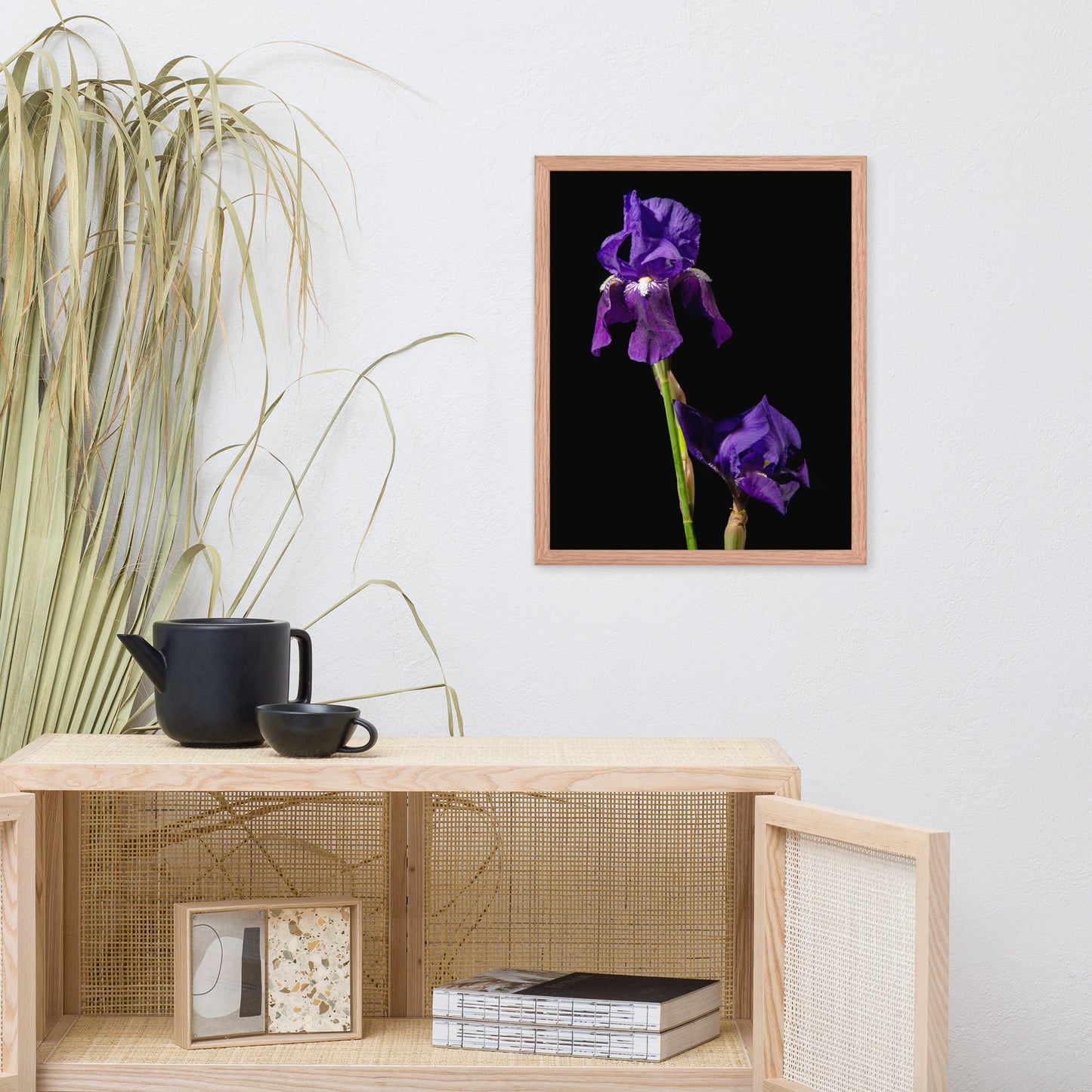 Iris on Black Floral Nature Photo Framed Wall Art Print