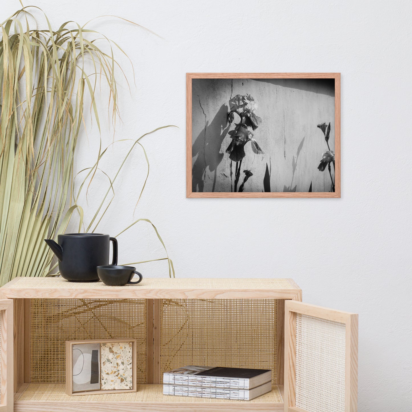 Iris on Wall Black and White Floral Nature Photo Framed Wall Art Print