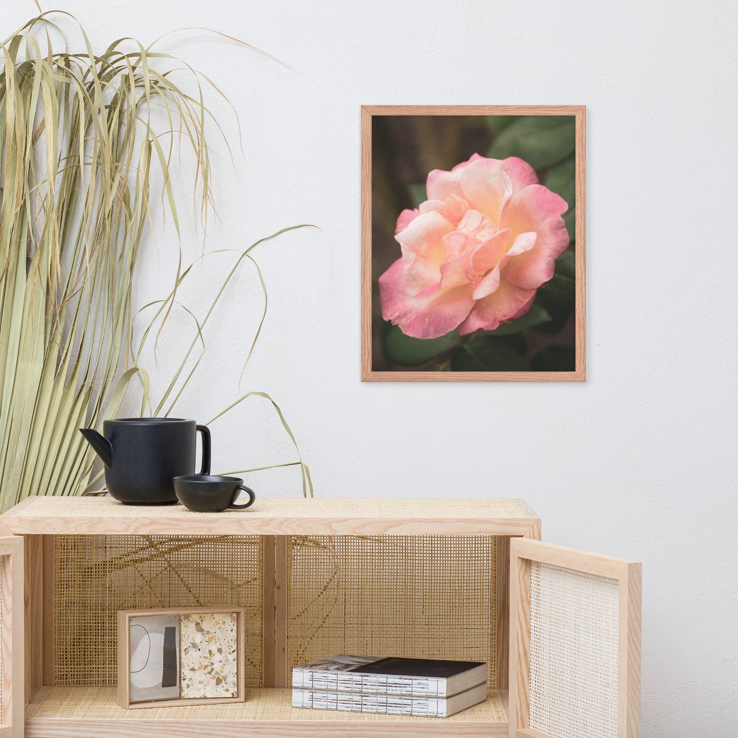Pink and White Softened Rose Floral Nature Photo Framed Wall Art Print