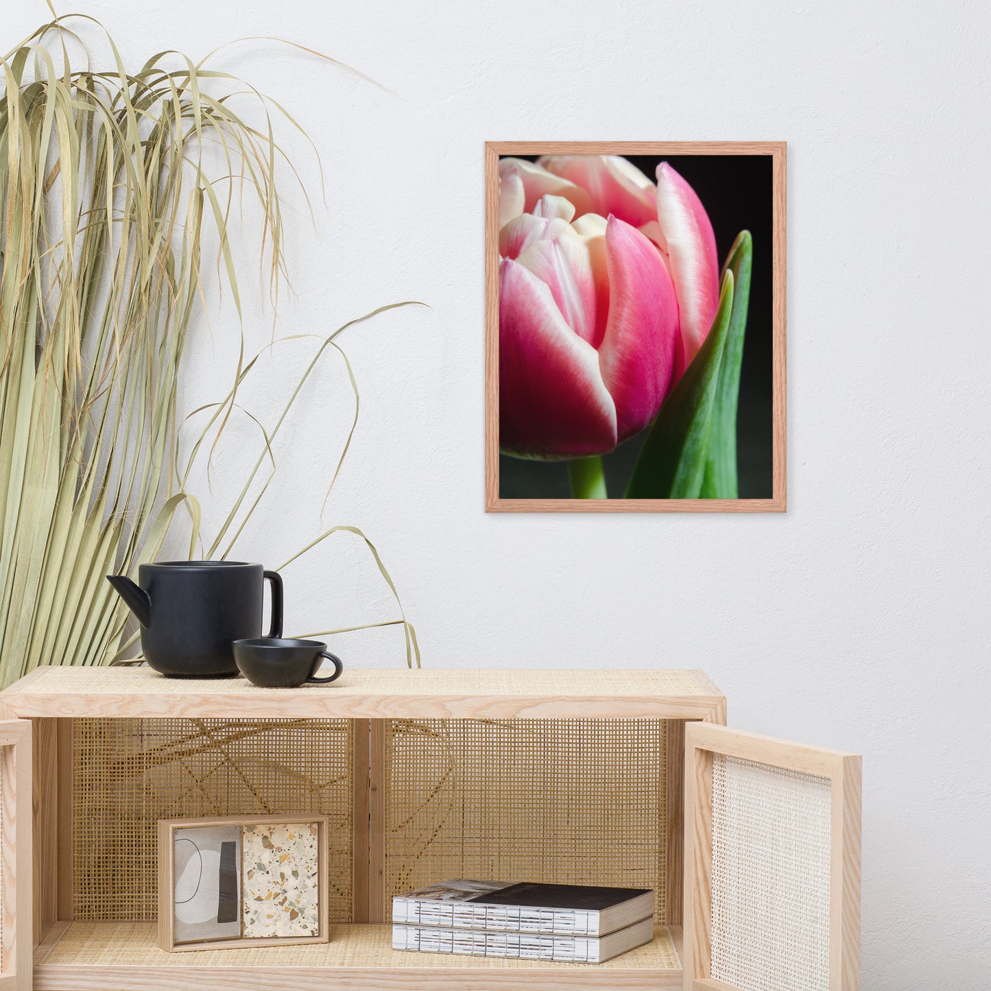 Pink and White Tulip Floral Nature Photo Framed Wall Art Print