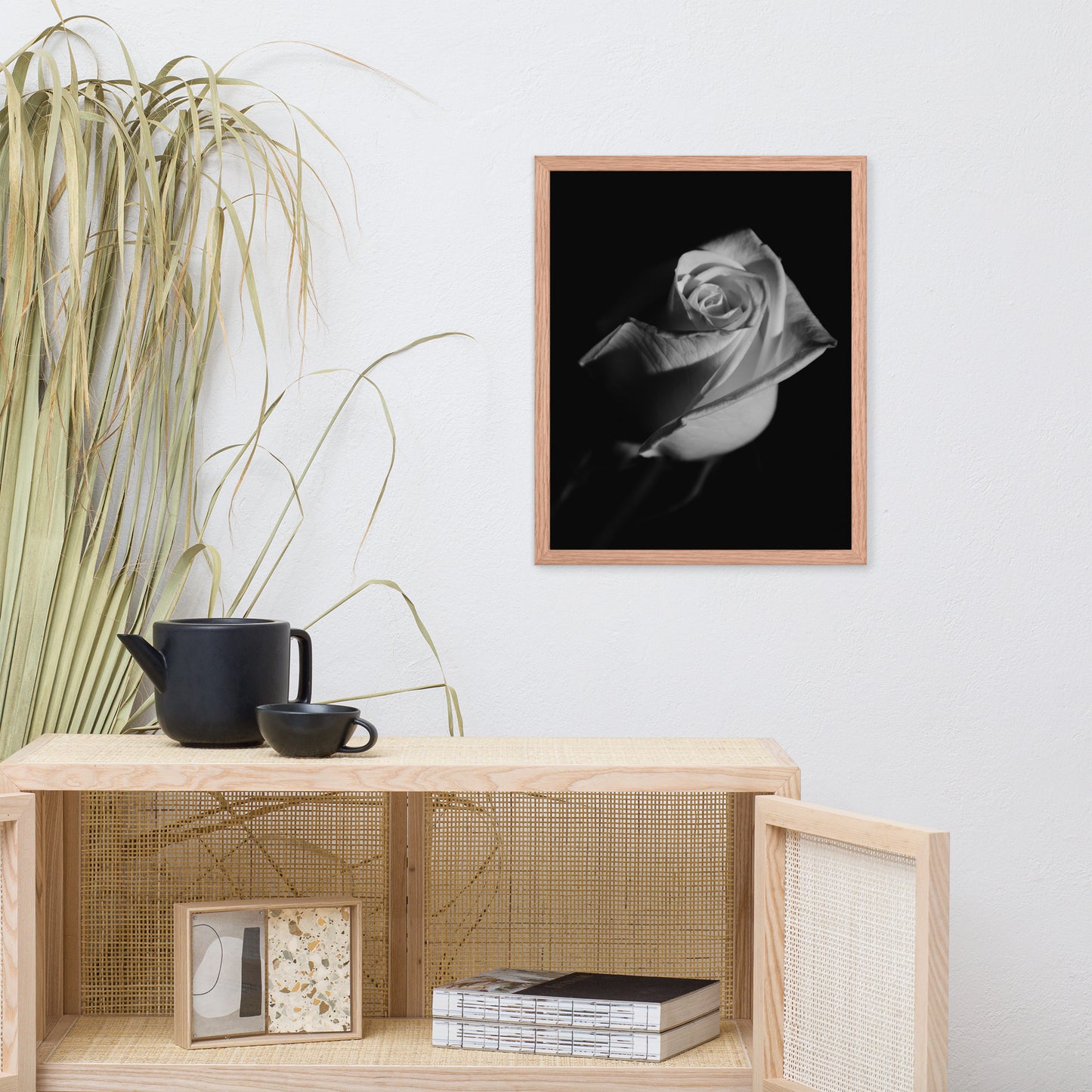 Rose on Black Black and White Floral Nature Photo Framed Wall Art Print