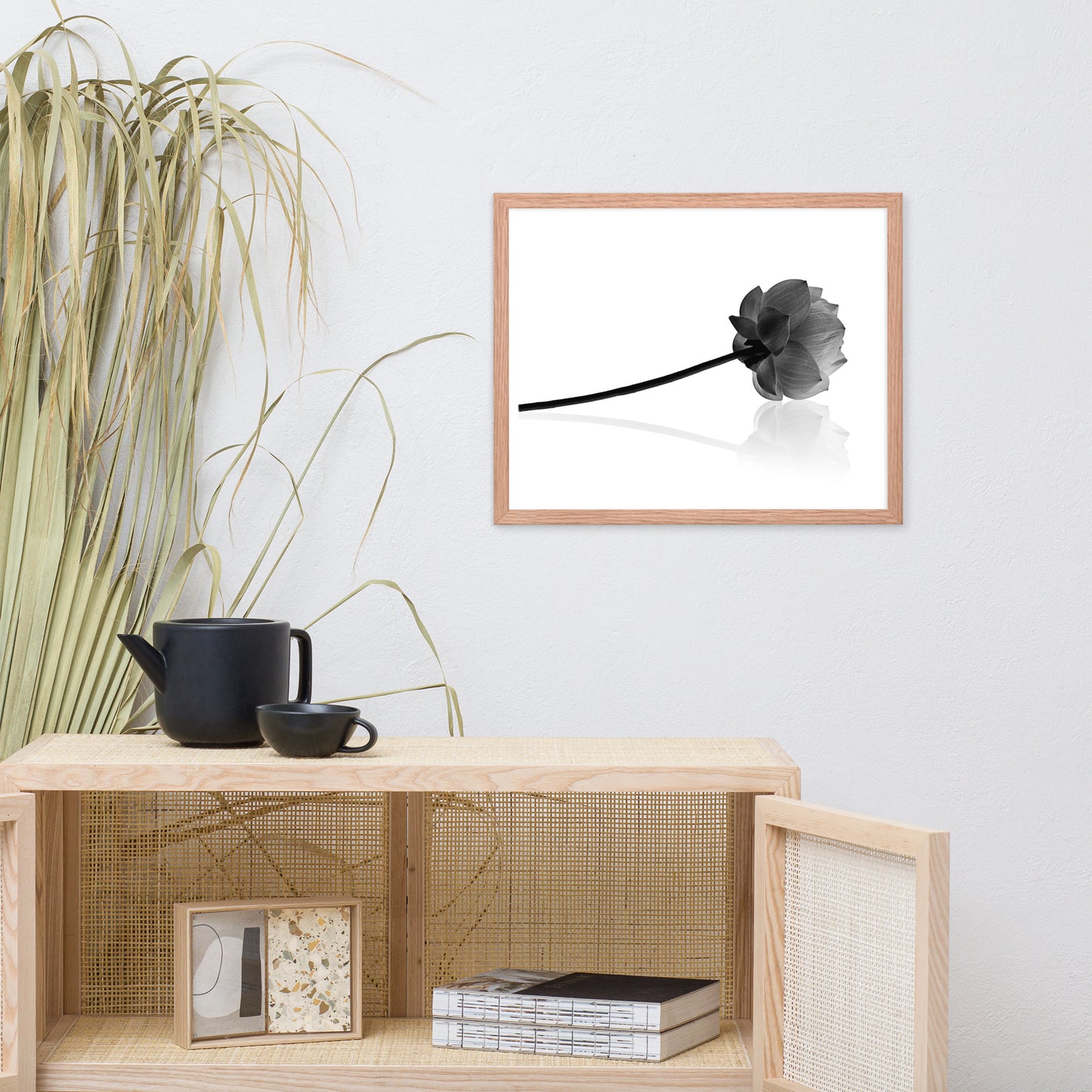 Resting Lotus Flower Black and White Effect Framed Photo Paper Poster