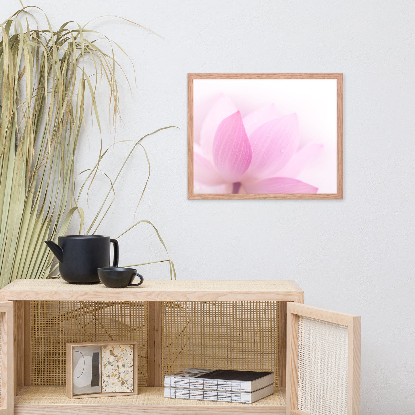 Peaceful Close-up Pink Lotus Petal Floral Framed Nature Photo Paper Poster