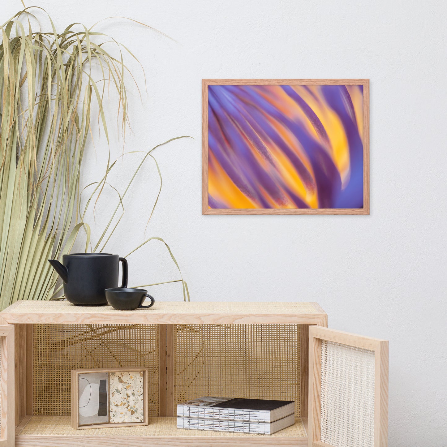 Purple and Yellow Lotus Flower Filaments Framed Photo Paper Poster - Nature Photography