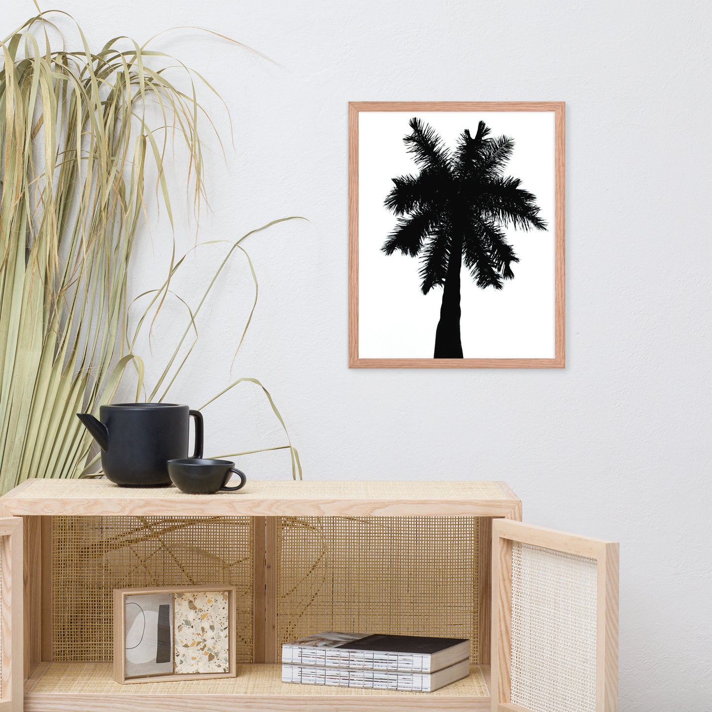 Palm Tree Silhouette on Pure White Botanical Nature Photo Framed Wall Art Print