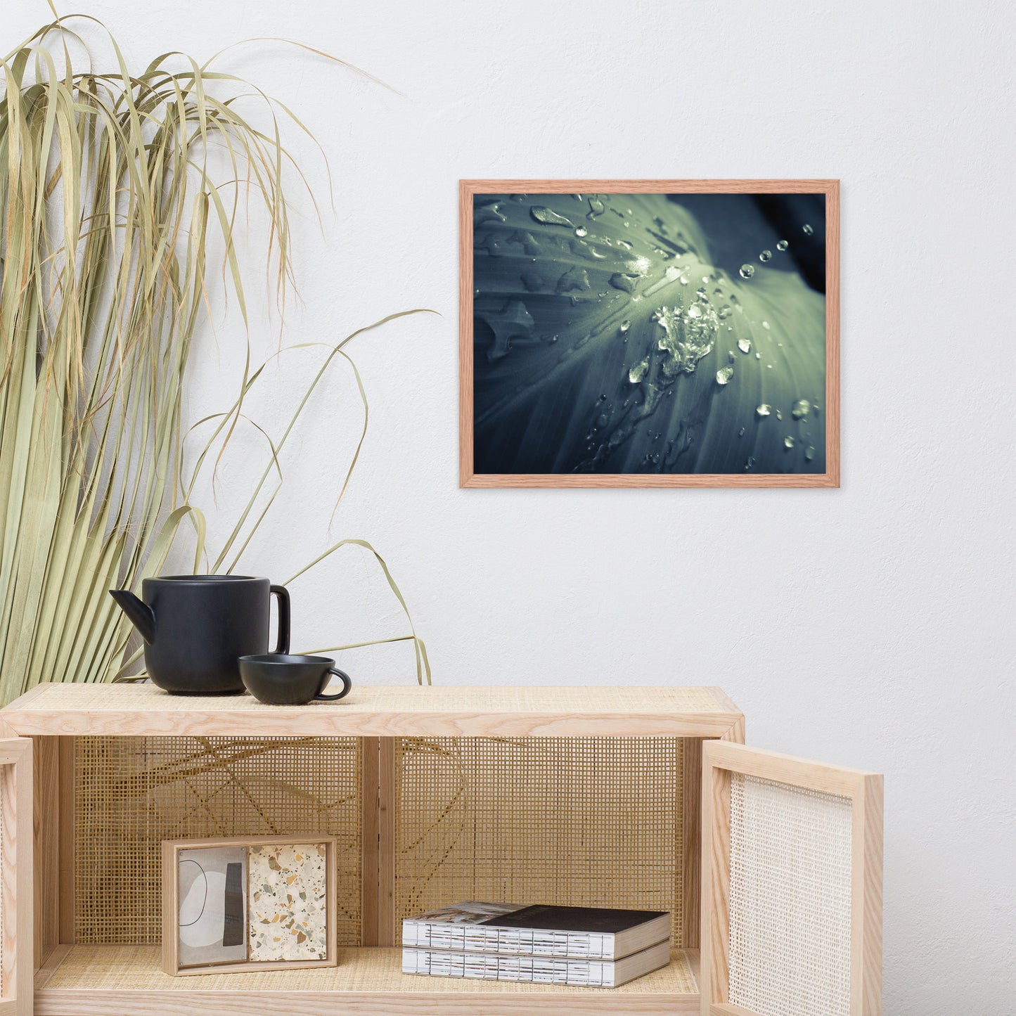 Rain Dropping on Canna Leaf Botanical Nature Photo Framed Wall Art Print