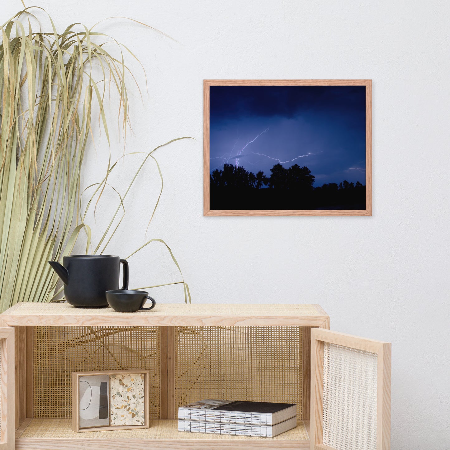 Lightning Over The Valley Urban Landscape Photo Framed Wall Art Print
