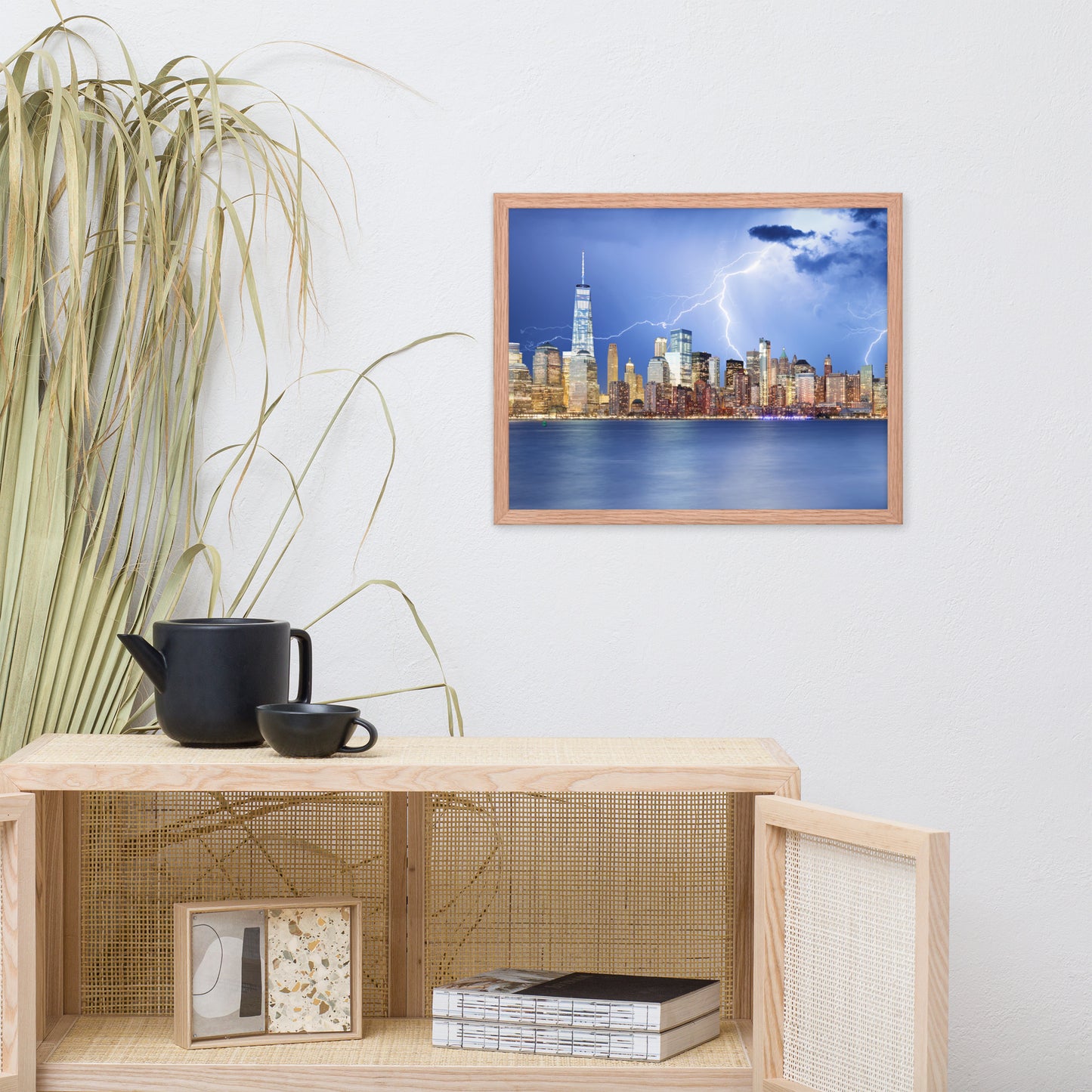 Electrifying New York Lightning Strikes the Skyline Architectural Photograph Framed Wall Art Print