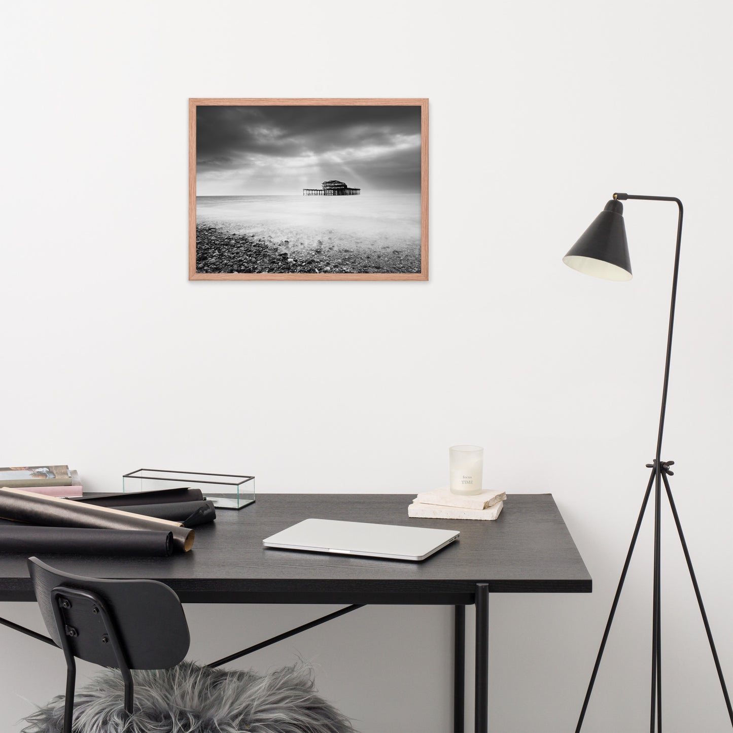Best Office Artwork: Abandoned West Pier Coastal Seascape Landscape Black and White Photograph Framed Wall Art Print