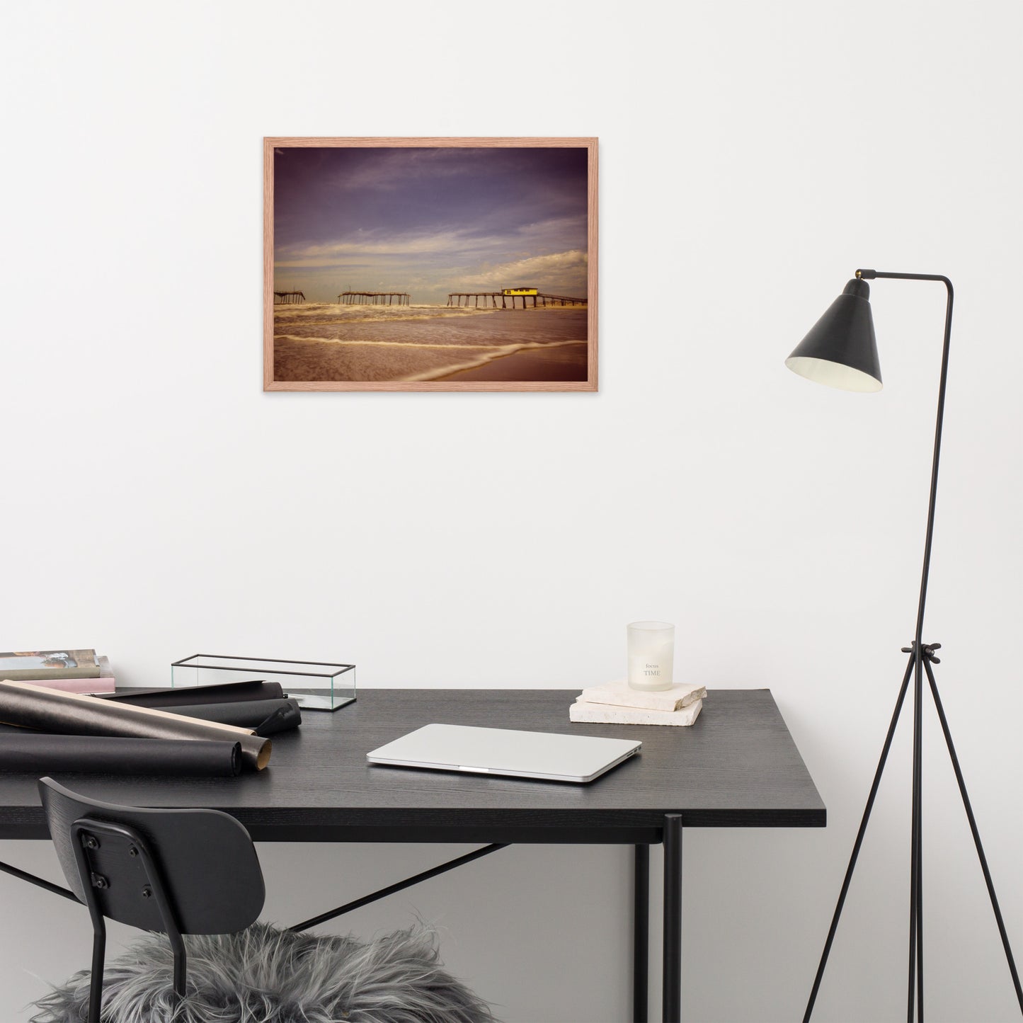 Wall Art For Accounting Office: Aged View of Frisco Pier Beach / Coastal / Seascape / Rustic / Nature / Landscape Photograph Framed Wall Art Print - Wall Decor - Artwork