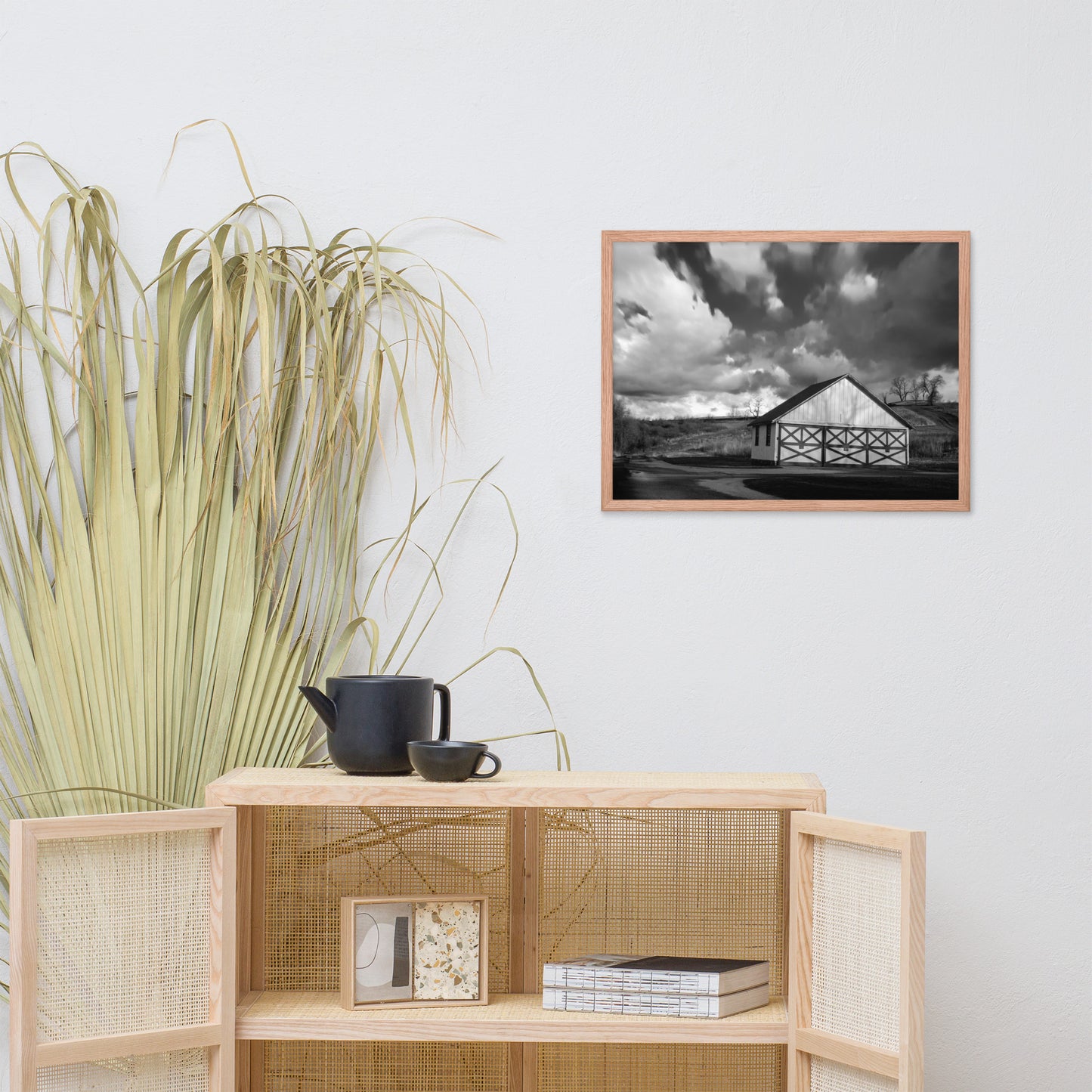 Hangings For Bedroom: Aging Barn in the Morning Sun in Black and White - Rural / Country Style Landscape / Nature Photograph Framed Wall Art Print - Wall Decor - Artwork