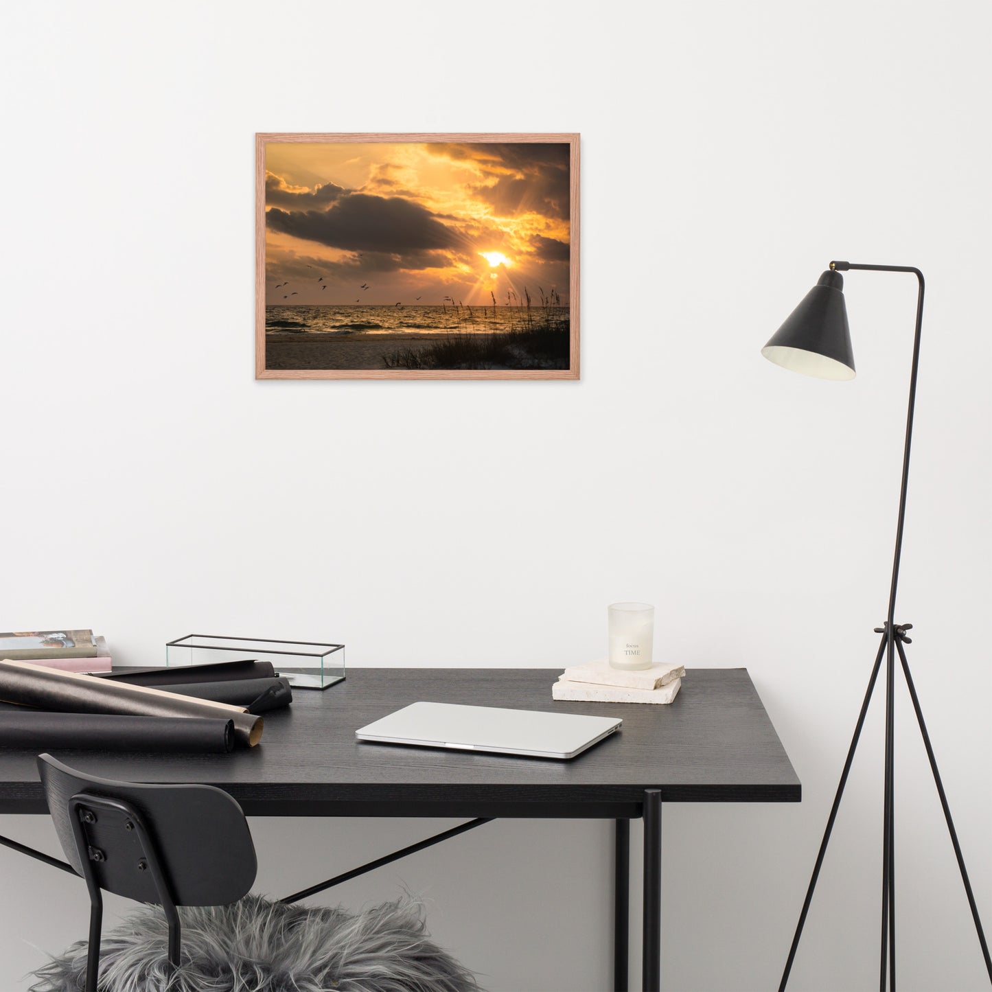 Mens Office Wall Decor: Anna Maria Island Cloudy Beach Sunset 1 - Coastal / Beach / Seascape / Nature / Landscape Photo Framed Wall Art Print - Artwork