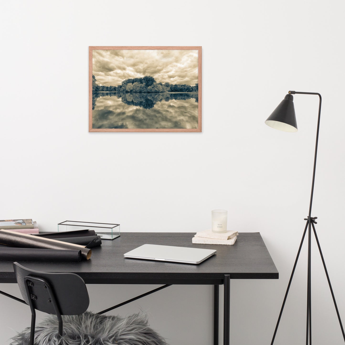 Wall Art For Office With No Windows: Autumn Reflections Sepia - Rural / Rustic / Botanical / Farmhouse Style Landscape / Nature Photograph Framed Print - Wall Decor - Artwork