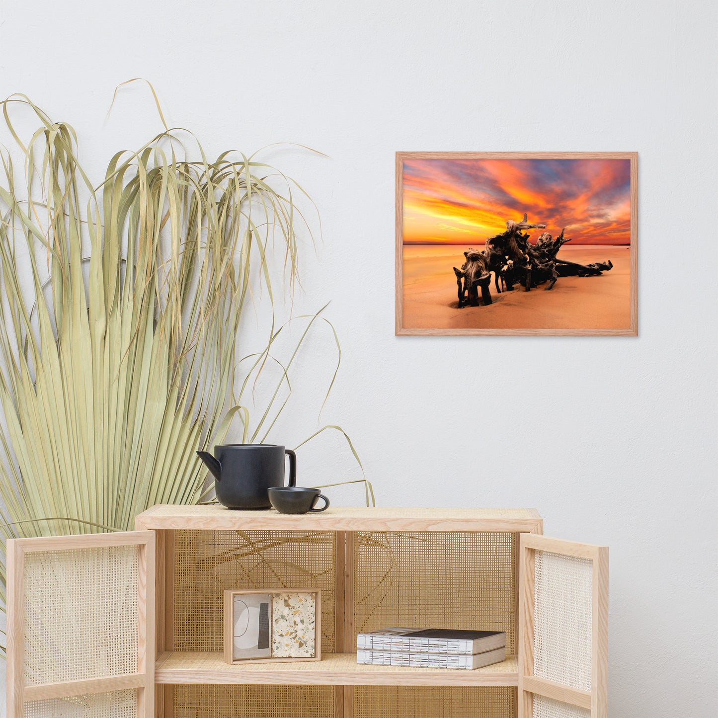 Dried Tree Roots and Sunrise Boneyard Beach Jacksonville Florida Framed Wall Art Print