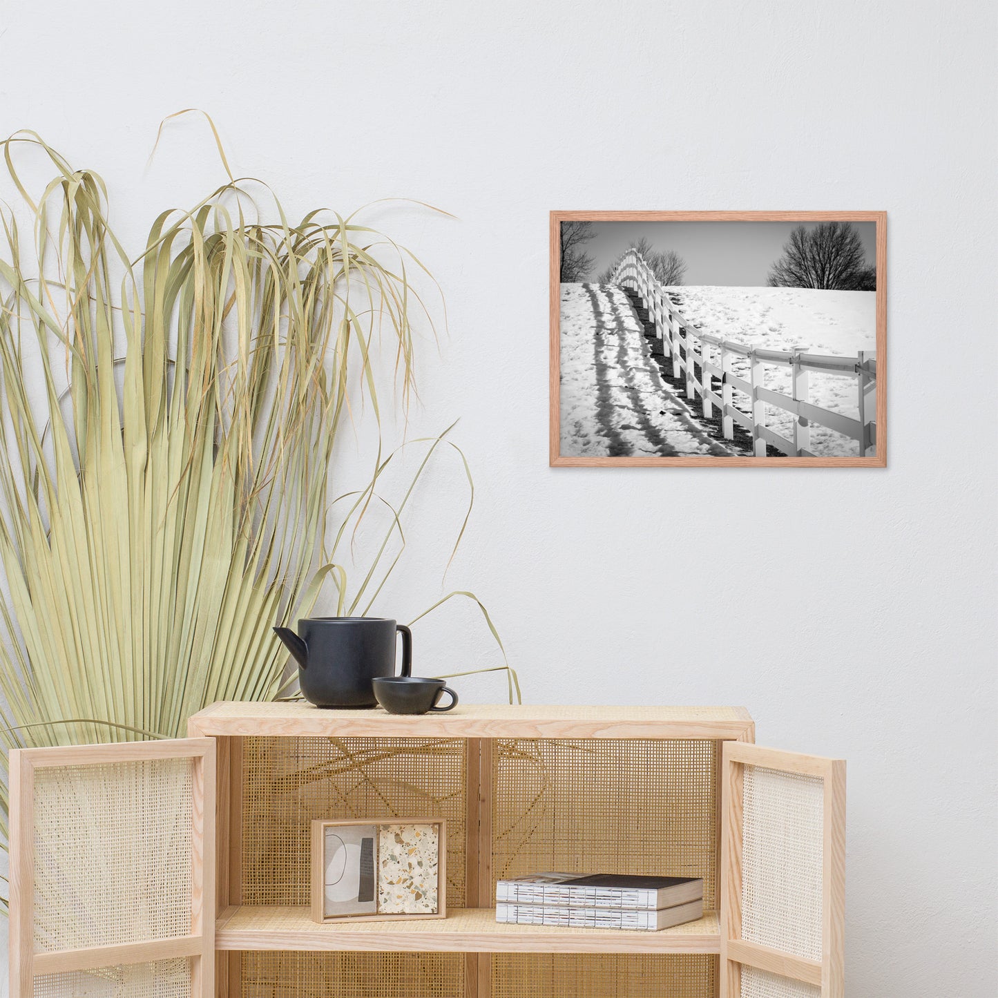 Endless Fences in Black & White Rural Landscape Framed Photo Paper Wall Art Prints
