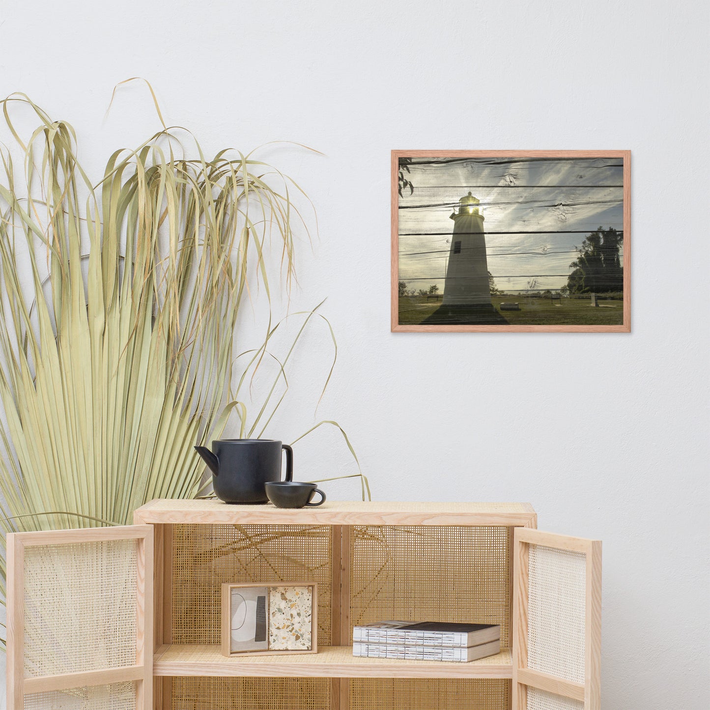 Faux Rustic Reclaimed Wood Turkey Point Lighthouse Framed Photo Wall Art Prints