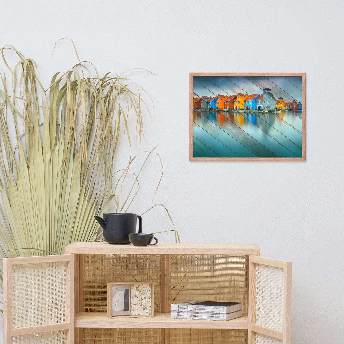 Faux Wood Blue Morning at Waters Edge Framed Photo Paper Wall Art Prints