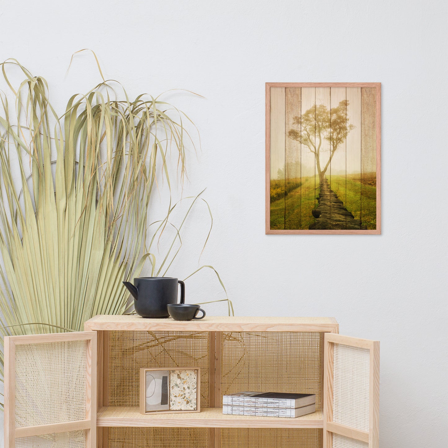 Faux Wood Calming Morning Landscape Framed Photo Wall Art Prints