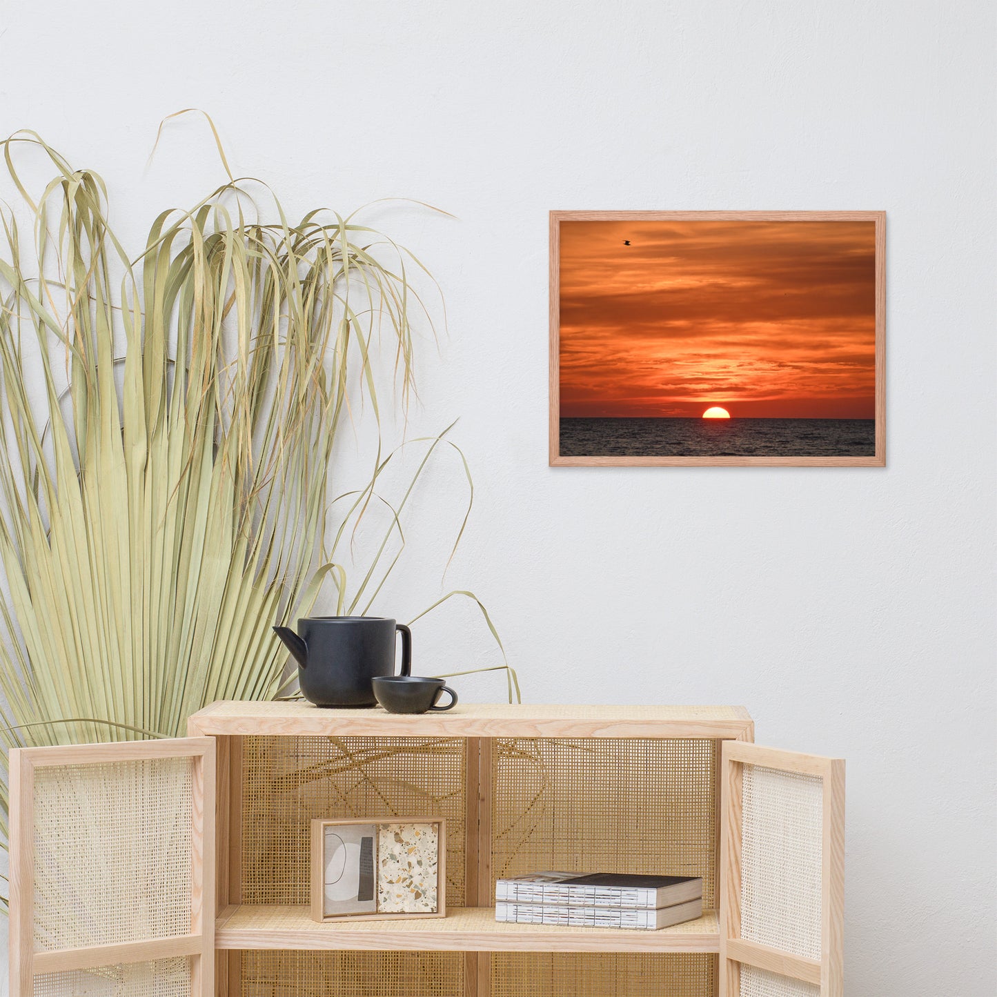 Fire in the Sky Coastal Sunset Landscape Photo Framed Wall Art Print