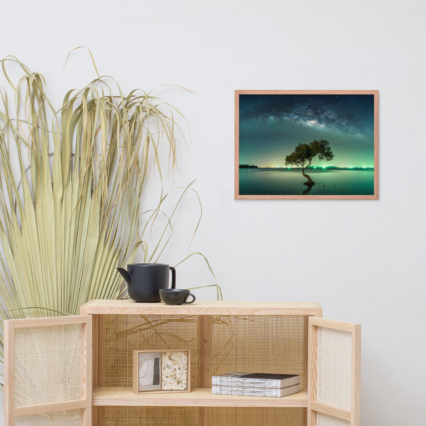 Glowing Milky Way Galaxy with Tree Framed Wall Art Prints