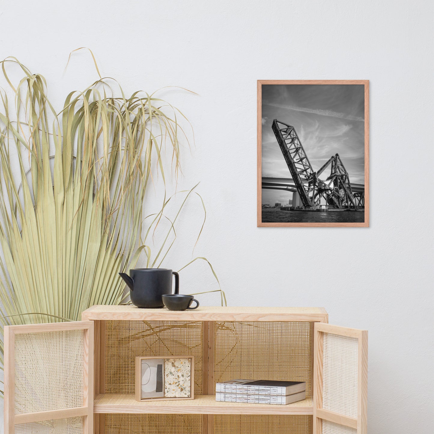 Train Drawbridge Jacksonville 2 Black and White Framed Wall Art Print