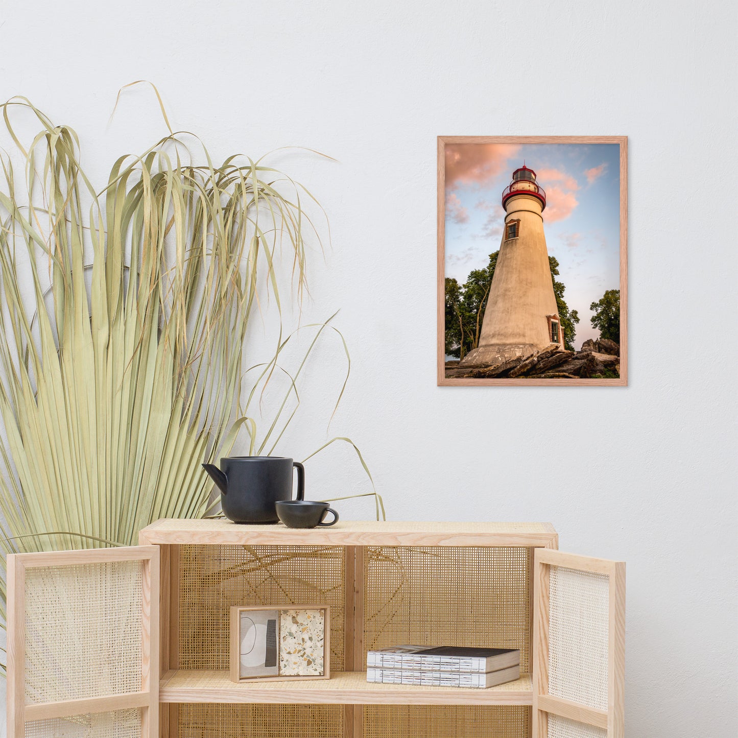 Marblehead Lighthouse at Sunset from the Shore Framed Photo Paper Wall Art Prints
