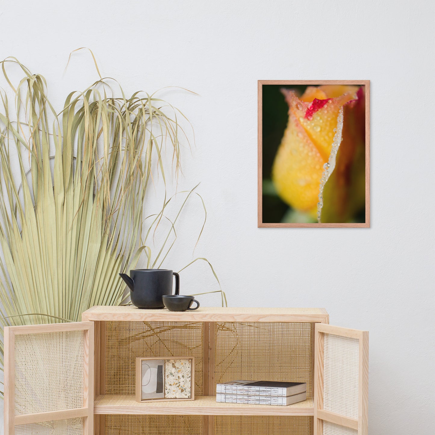 Dew on Yellow Rose Floral Nature Photo Framed Wall Art Print