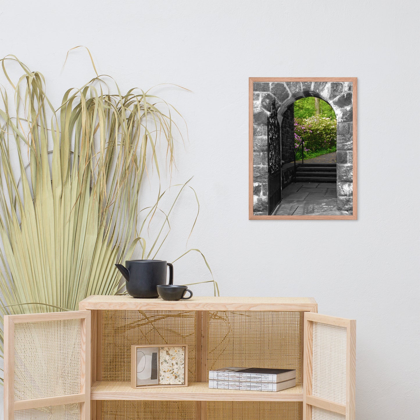 Garden Entryway Black and White Floral Nature Photo Framed Wall Art Print