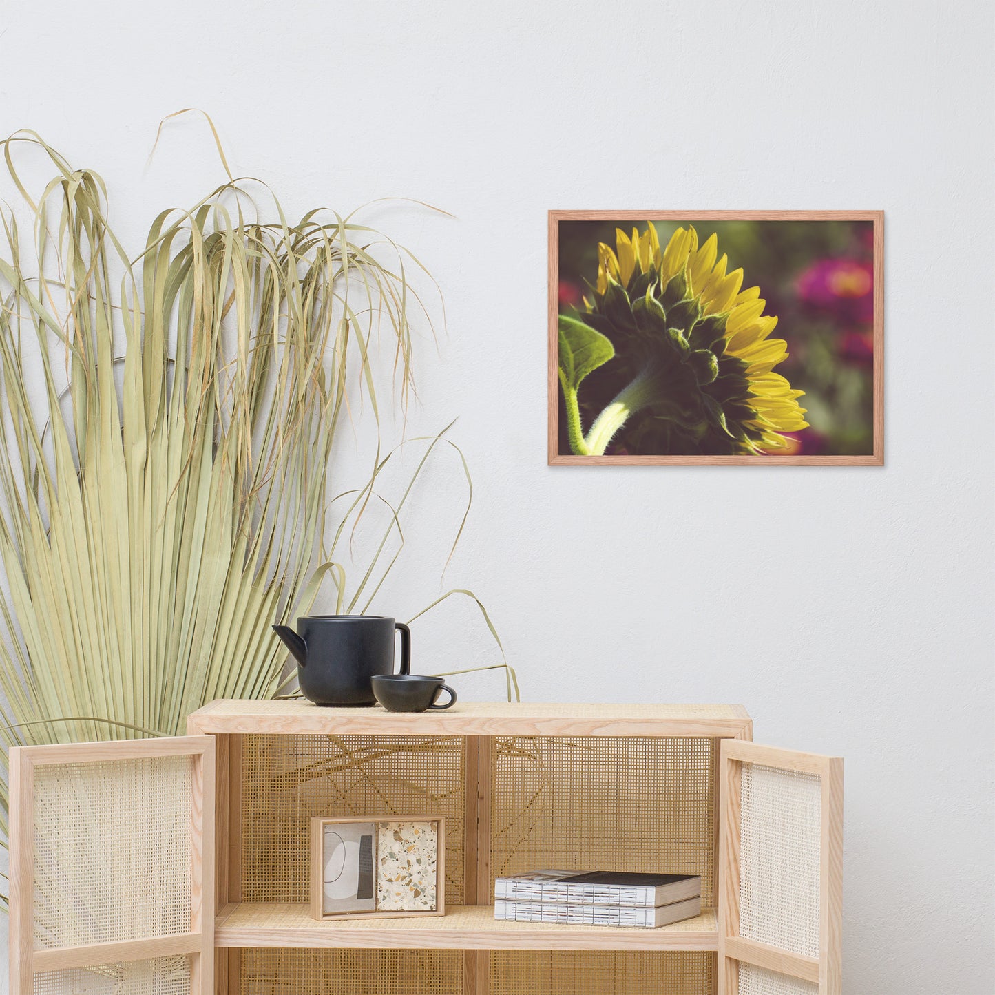 Dramatic Backside of Sunflower Grain Floral Photo Framed Wall Art Print