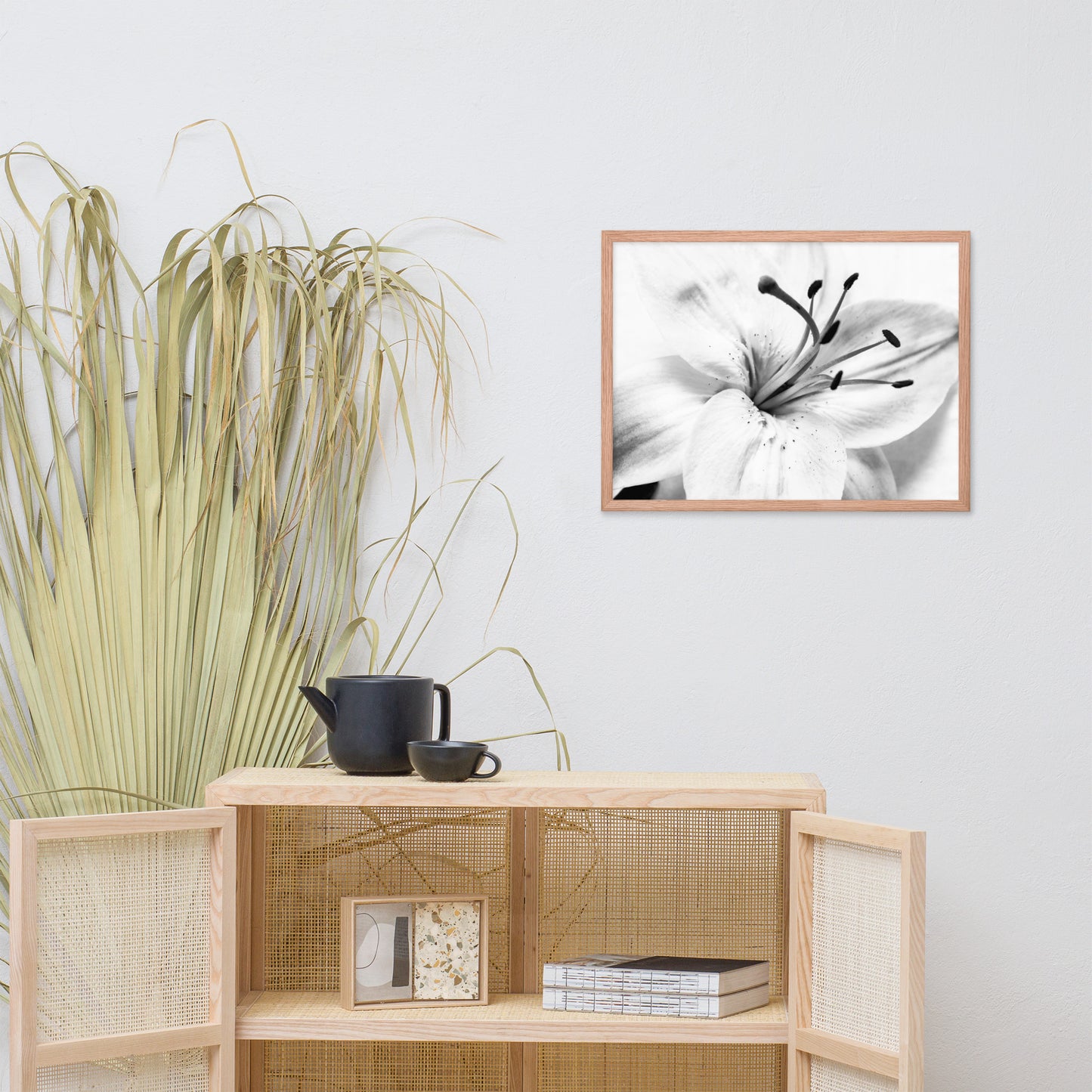 High Key Lily Black and White Floral Nature Photo Framed Wall Art Print