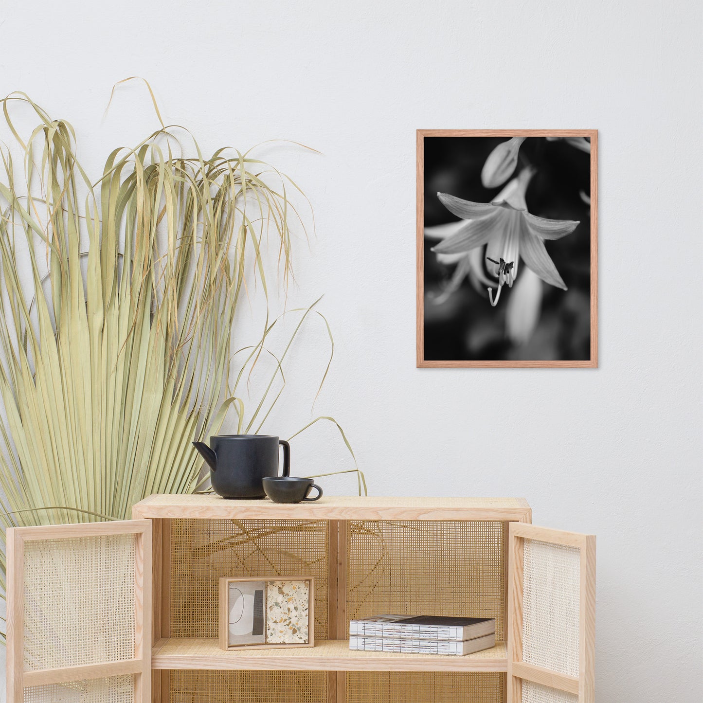 Hosta Bloom Black and White Floral Nature Photo Framed Wall Art Print