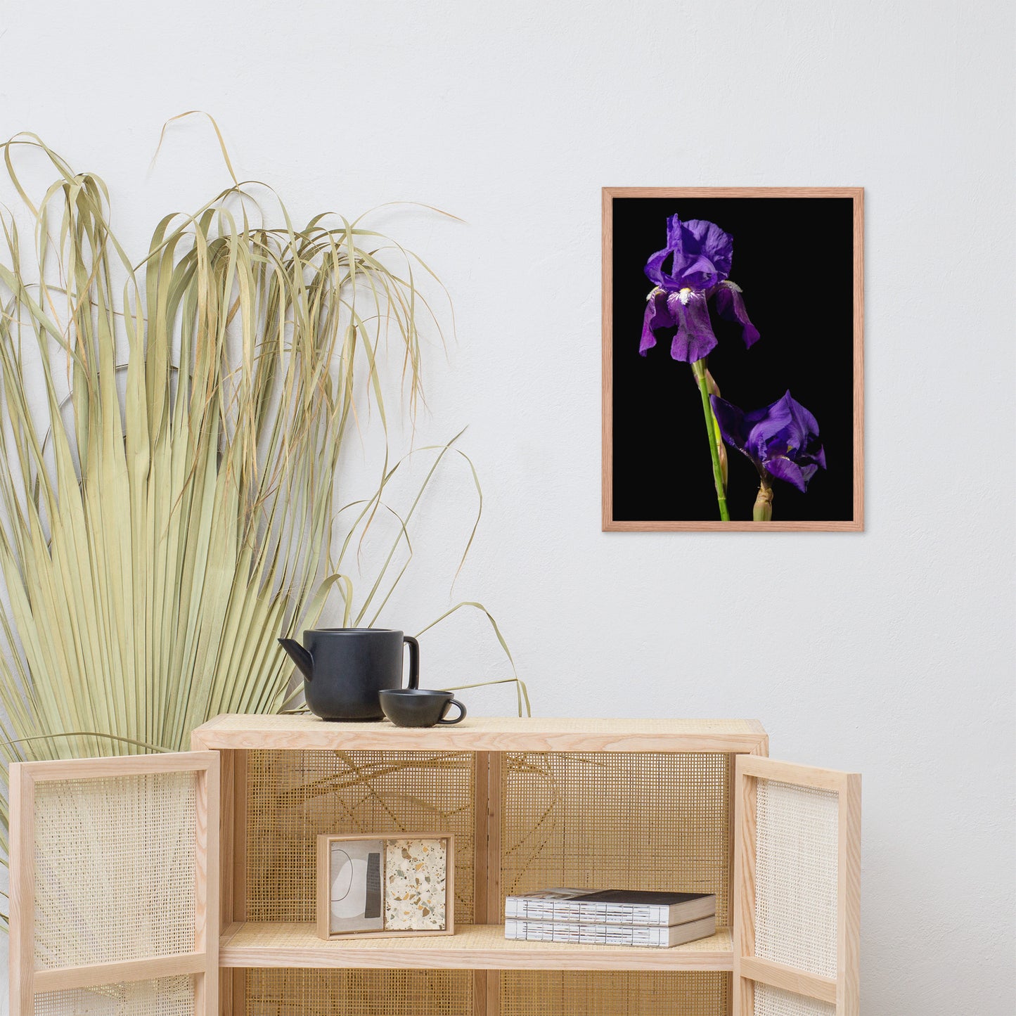 Iris on Black Floral Nature Photo Framed Wall Art Print