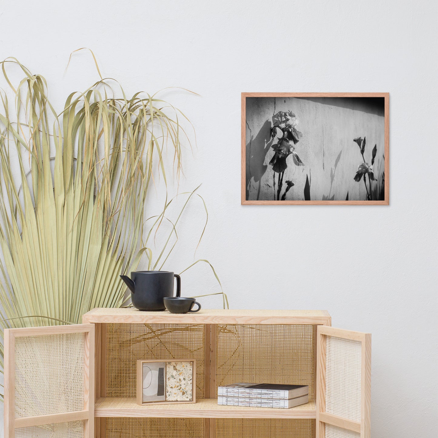 Iris on Wall Black and White Floral Nature Photo Framed Wall Art Print