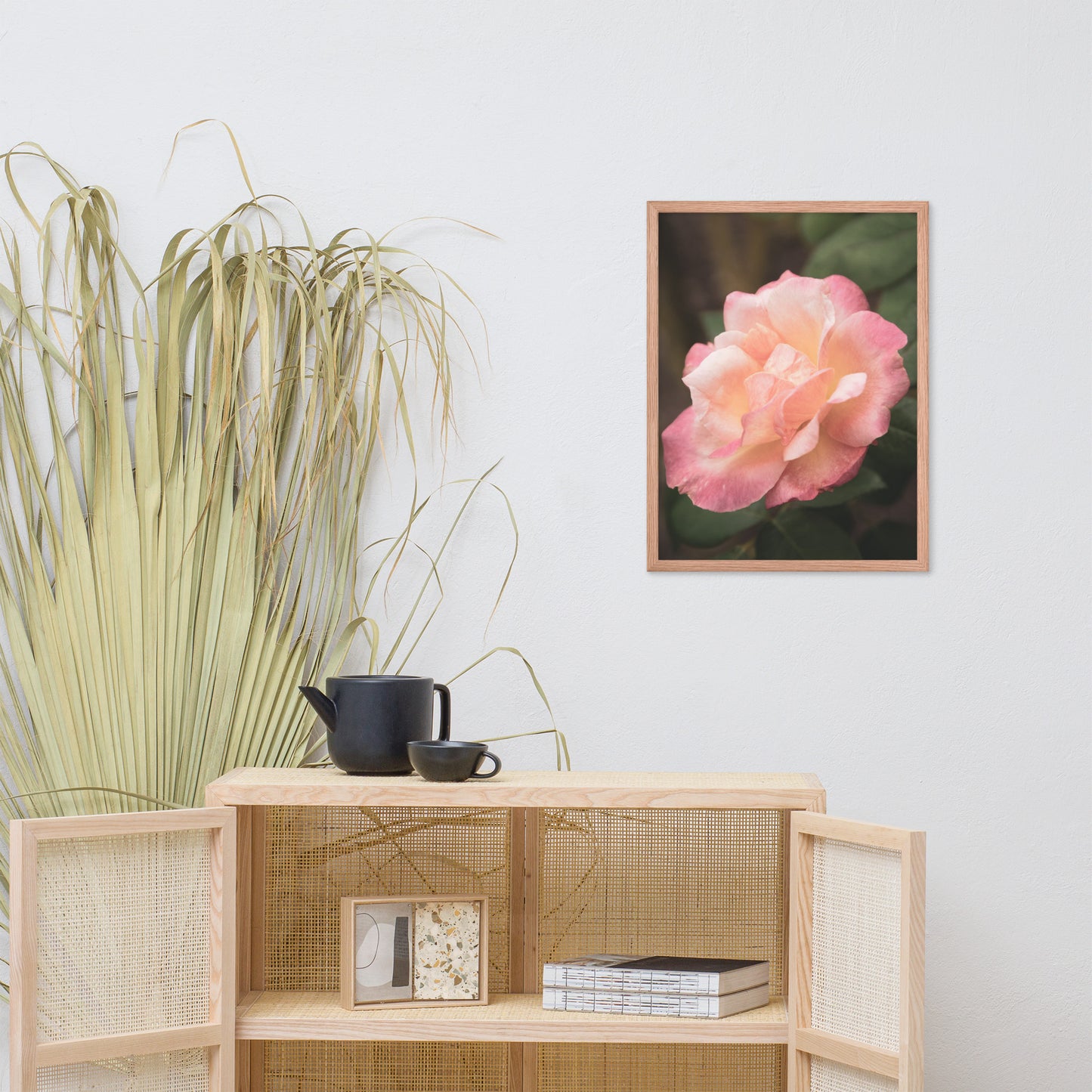 Pink and White Softened Rose Floral Nature Photo Framed Wall Art Print