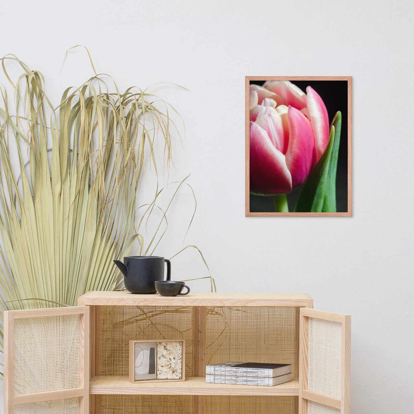 Pink and White Tulip Floral Nature Photo Framed Wall Art Print
