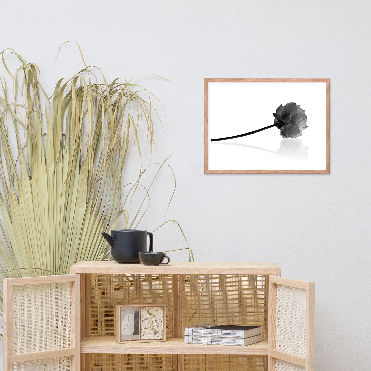 Resting Lotus Flower Black and White Effect Framed Photo Paper Poster