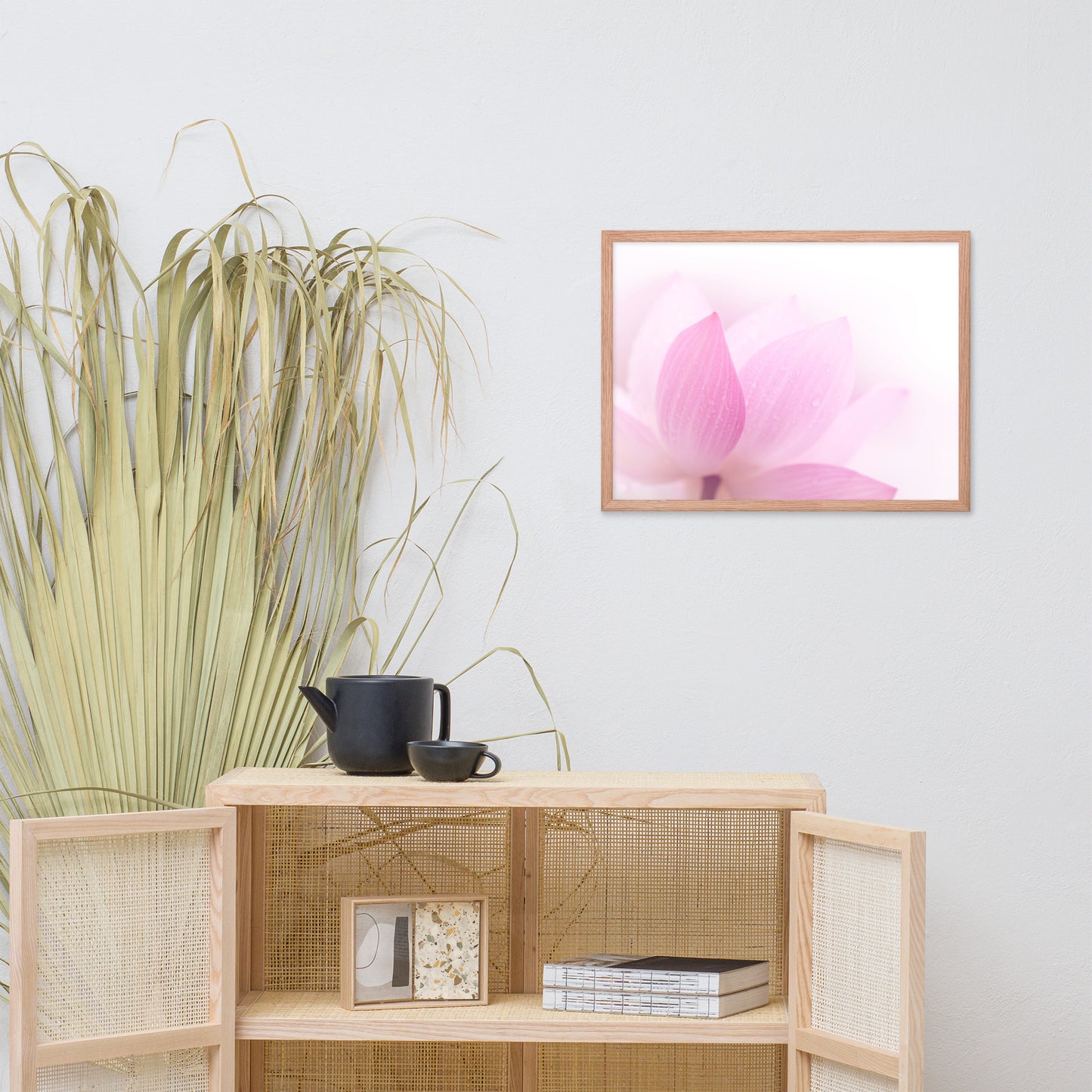 Peaceful Close-up Pink Lotus Petal Floral Framed Nature Photo Paper Poster