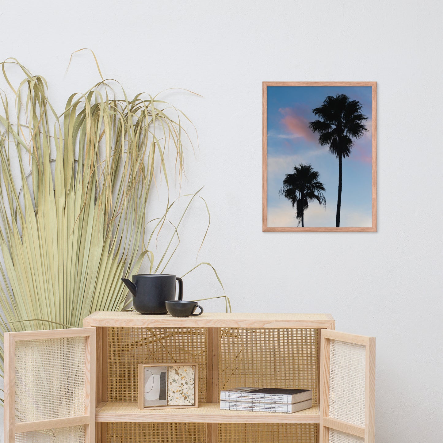 Palm Tree Silhouettes on Blue Sky Botanical Nature Photo Framed Wall Art Print