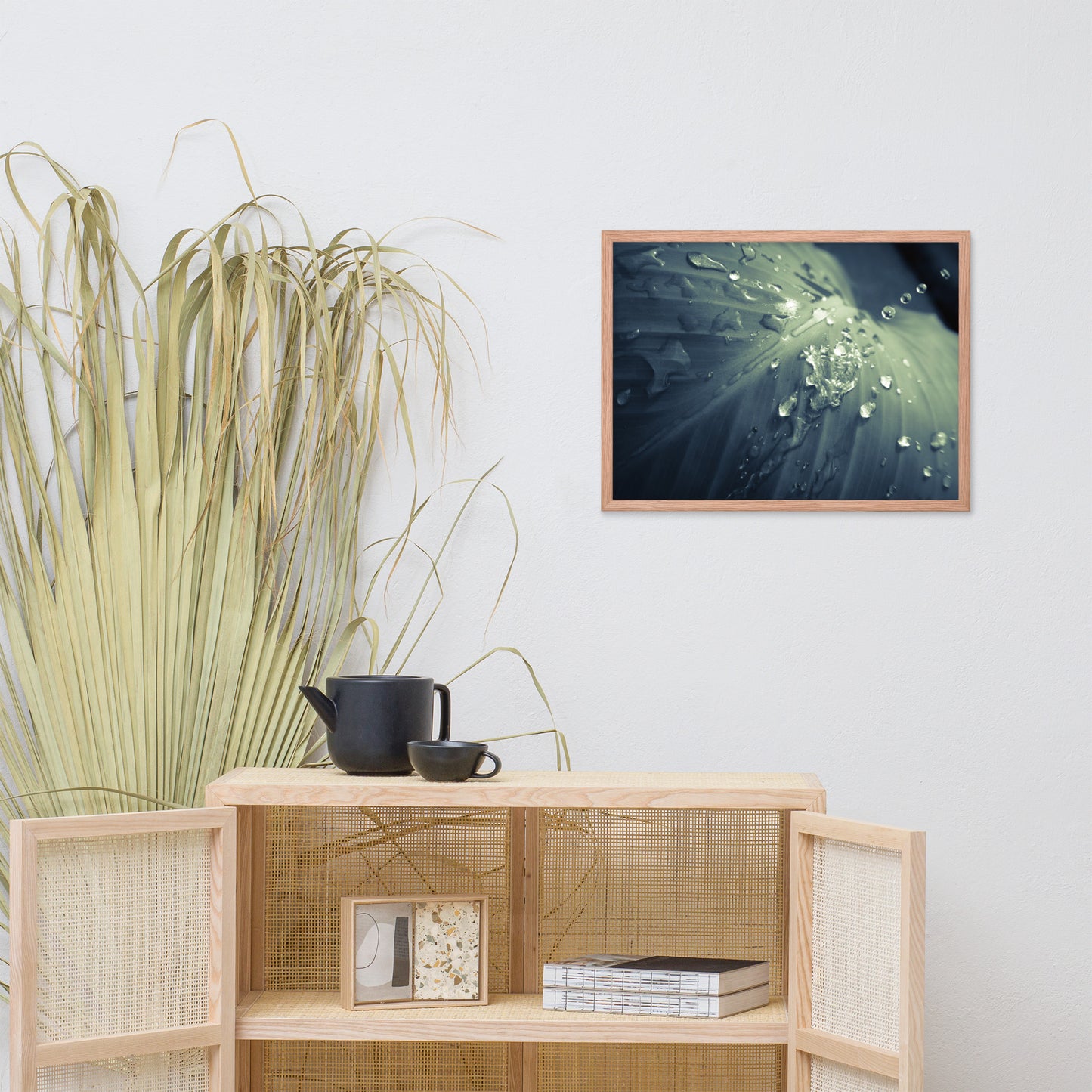 Rain Dropping on Canna Leaf Botanical Nature Photo Framed Wall Art Print