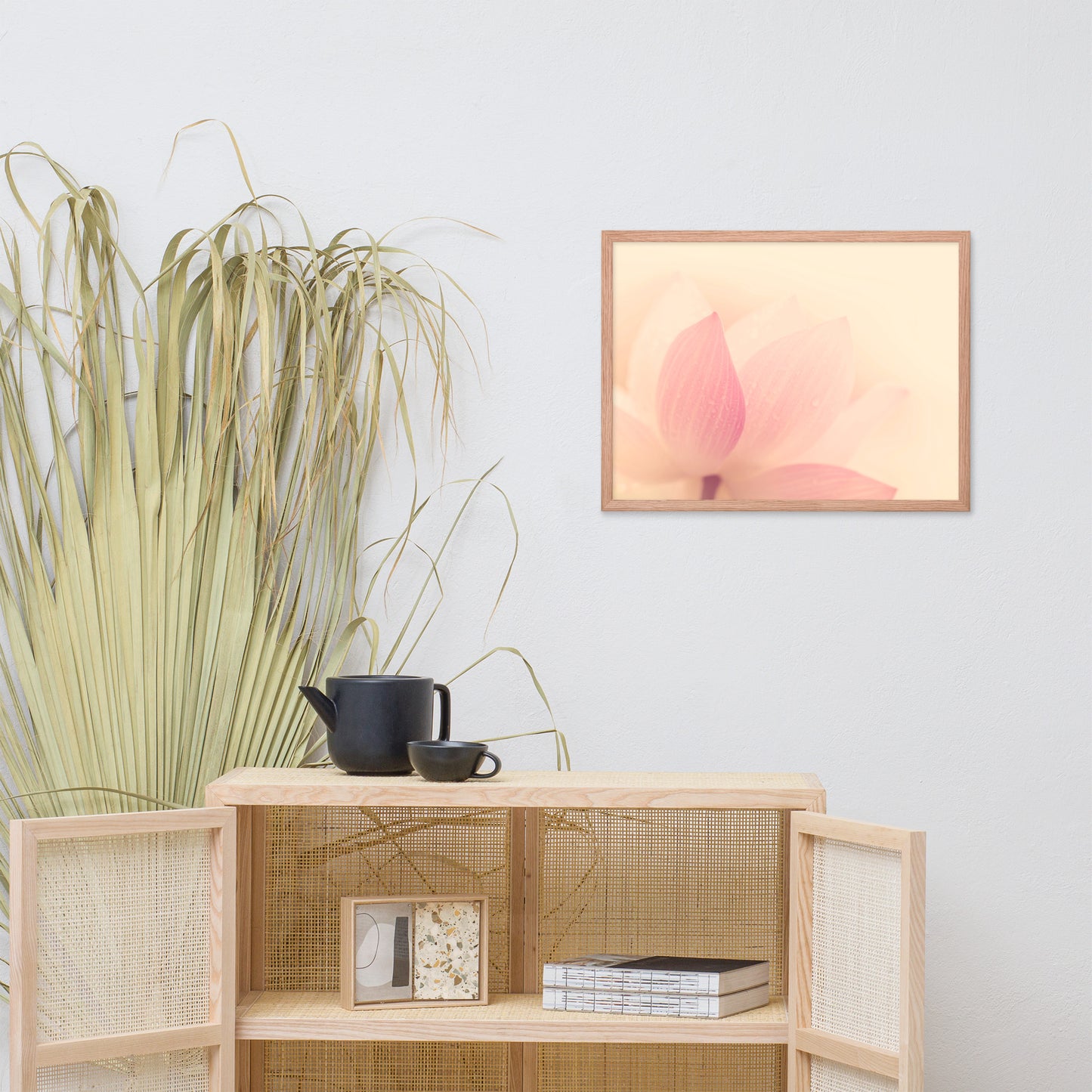 Tranquil Close-up Pink Lotus Petal Framed Photo Paper Poster