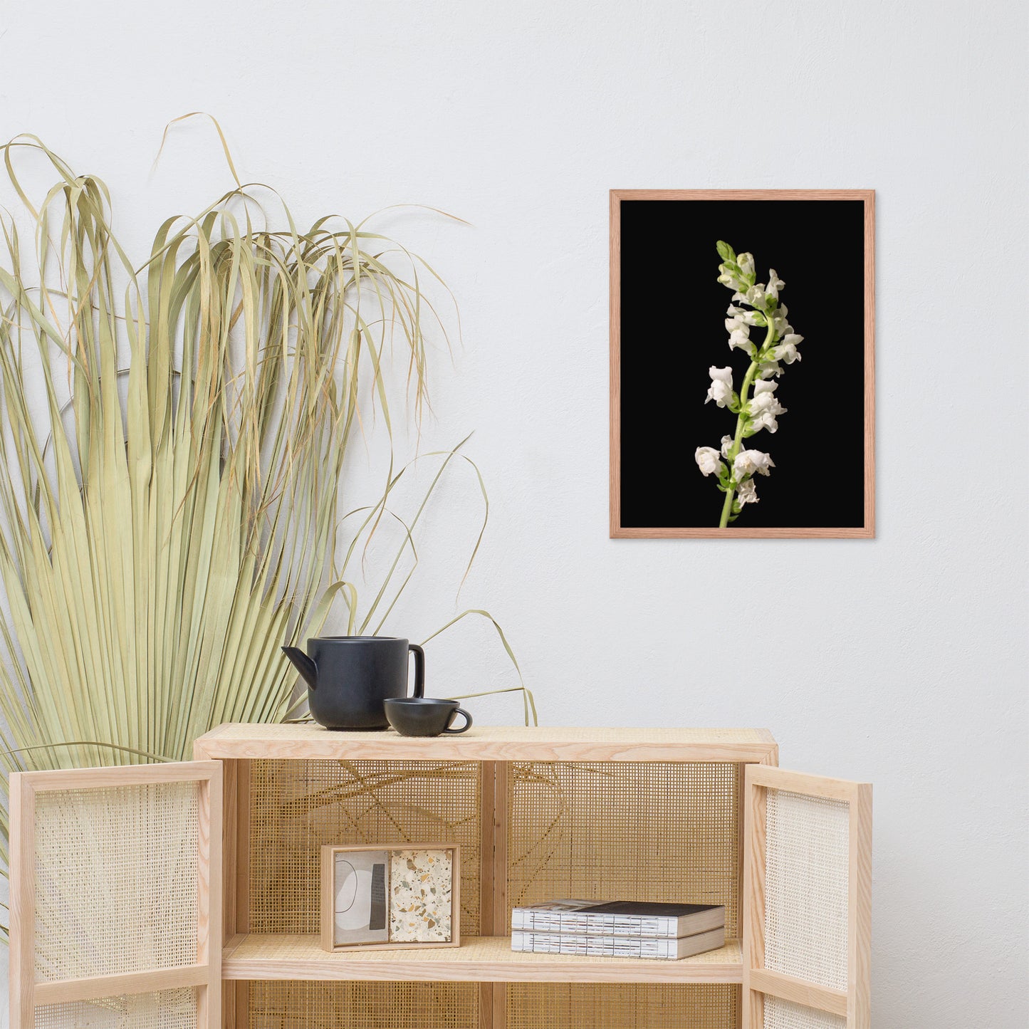 White Snapdragons Floral Nature Photo Framed Wall Art Print