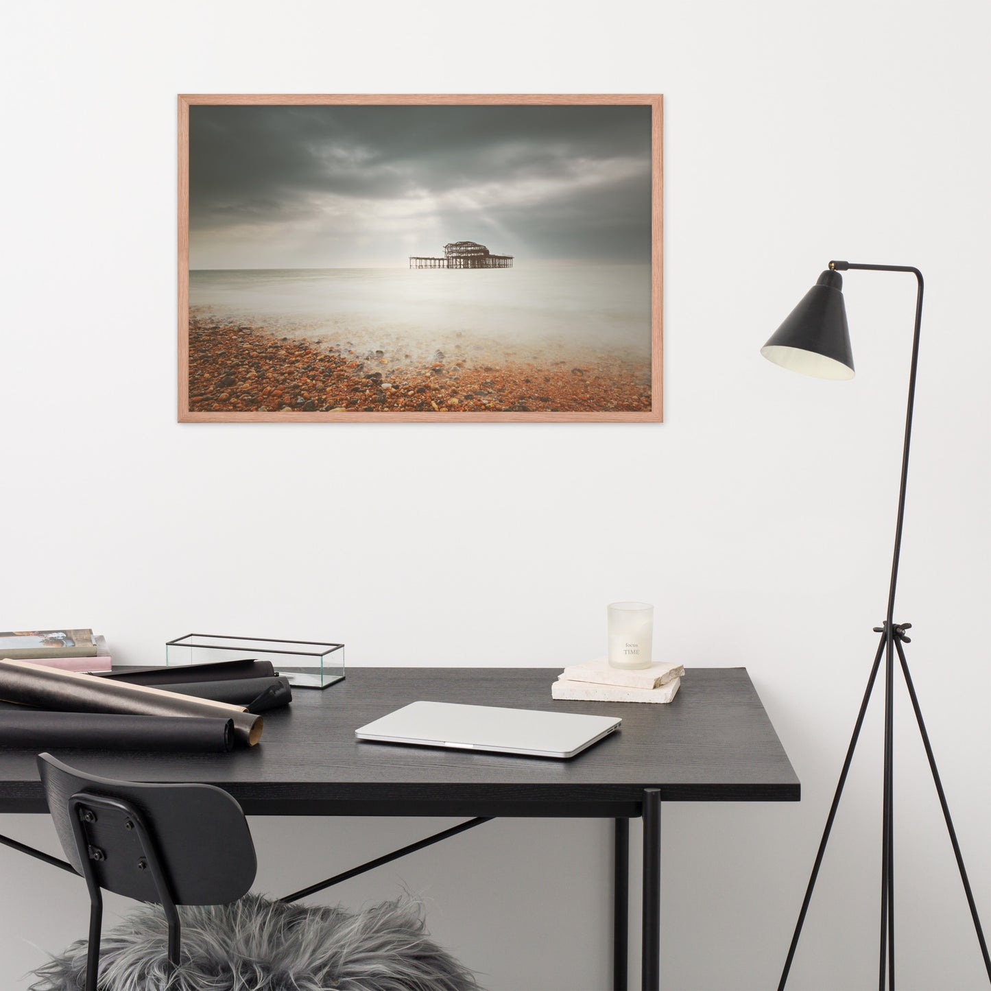 Wall Art For Library: Abandoned West Pier Warming Matte Effect - Coastal / Seascape / Nature / Landscape Photo Framed Wall Art Print - Wall Decor - Artwork