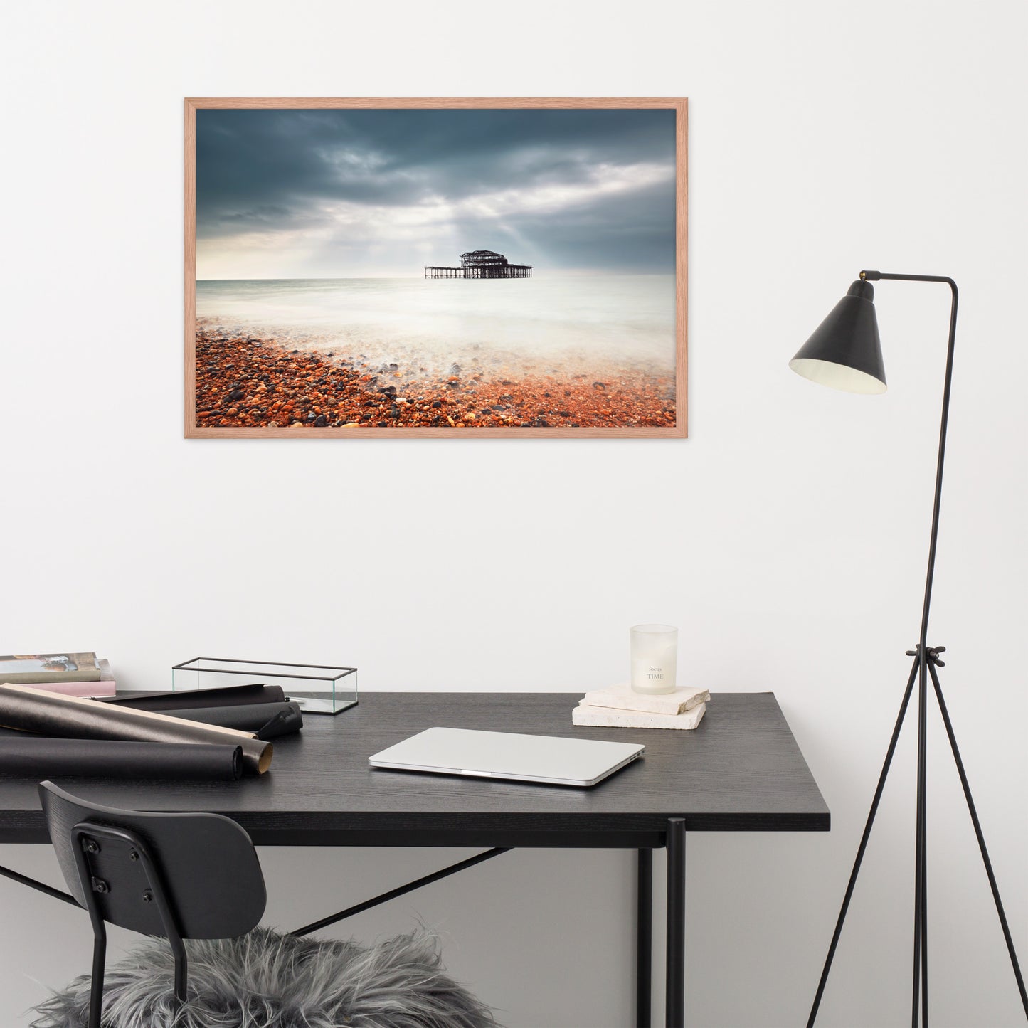 Coastal Pictures Framed: Abandoned West Pier Vintage Gentle Touch Effect - Coastal / Beach / Seascape / Nature / Landscape Photo Framed Wall Art Print - Wall Decor - Artwork