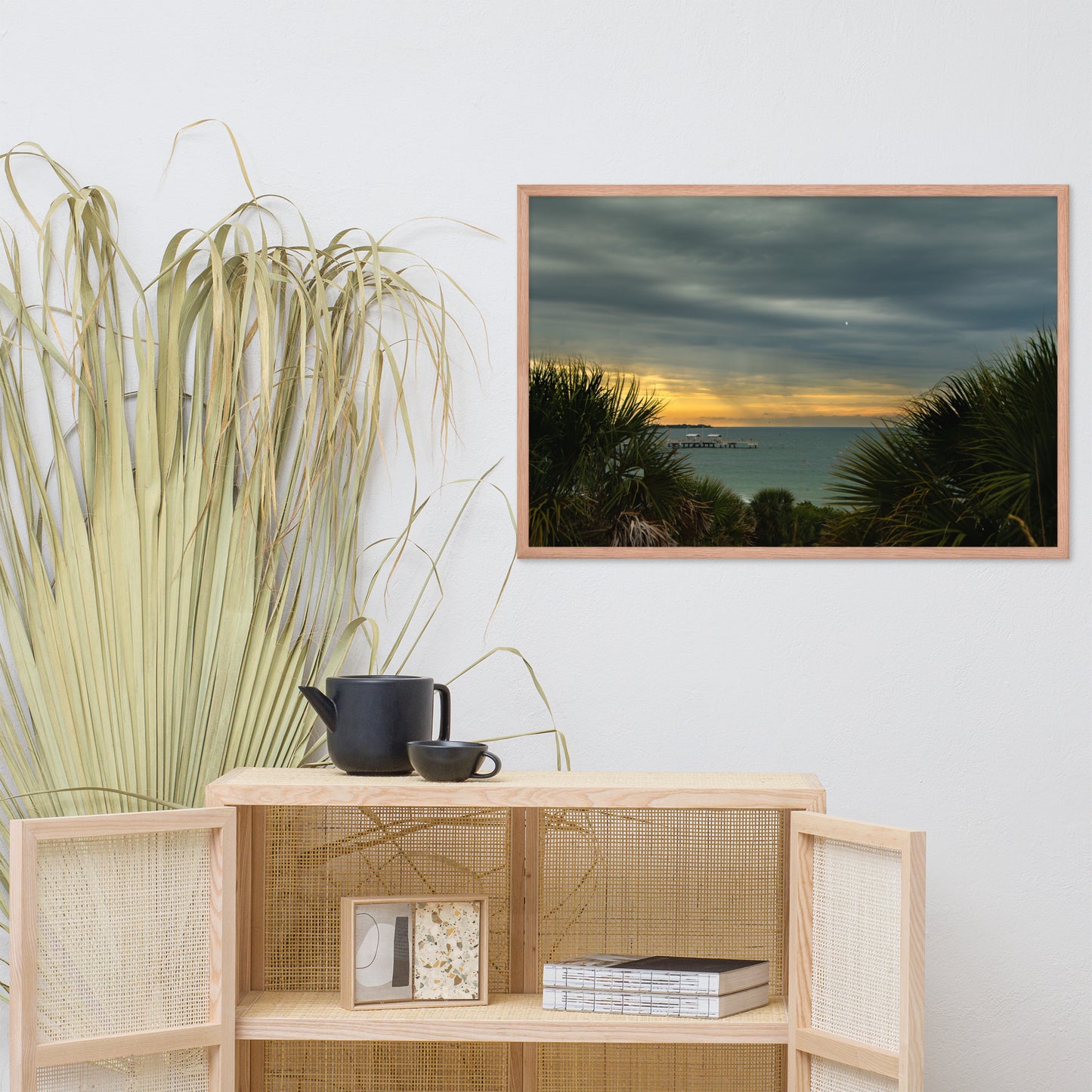 Cloudy Rainy Sunset De Soto Beach Framed Photo Paper Wall Art Prints