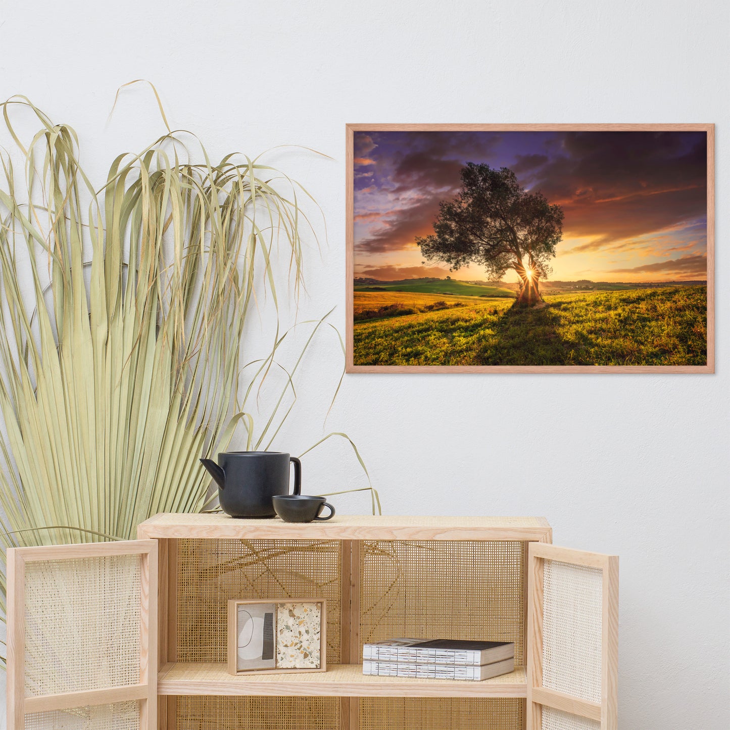 Countryside Olive Tree Sunset Landscape Photo Framed Wall Art Print