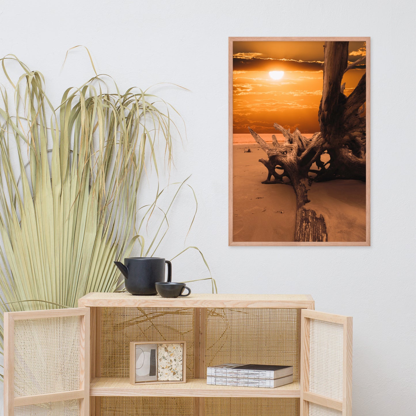 Dried Tree Roots and Sunrise Boneyard Beach Jacksonville Florida 2 Rustic Coastal Landscape Photo Framed Wall Art Print