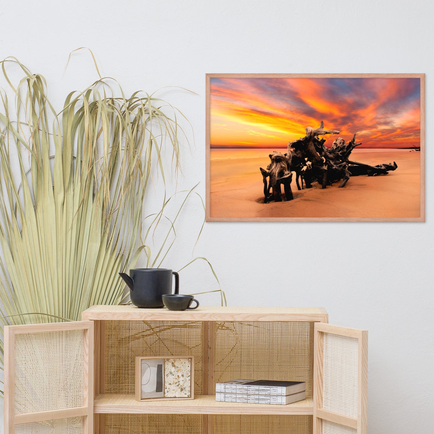 Dried Tree Roots and Sunrise Boneyard Beach Jacksonville Florida Framed Wall Art Print