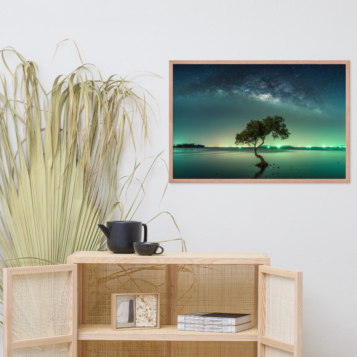 Glowing Milky Way Galaxy with Tree Framed Wall Art Prints
