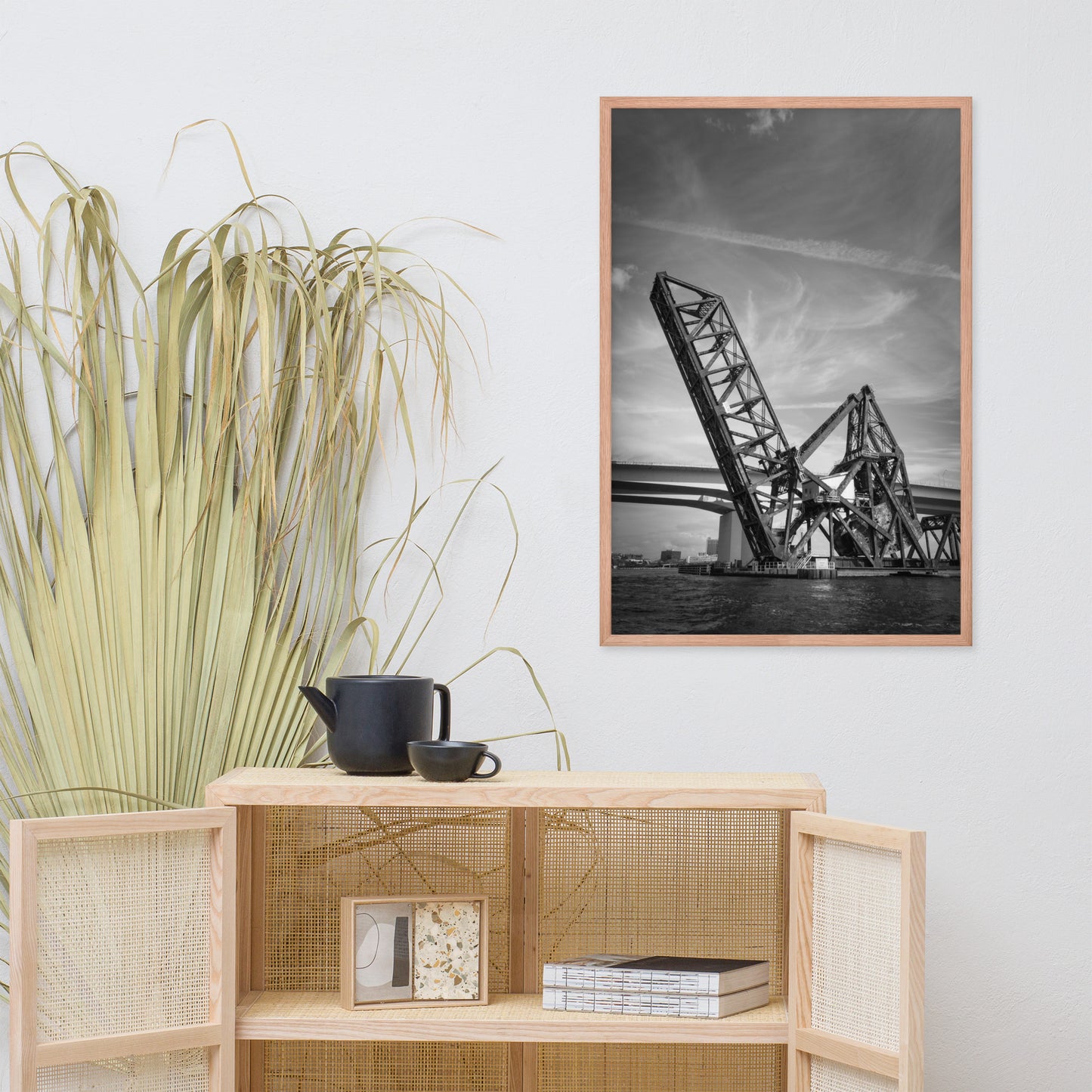 Train Drawbridge Jacksonville 2 Black and White Framed Wall Art Print